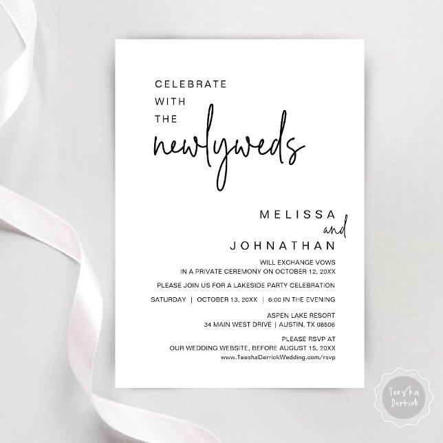 Firar med Newlyweds, Bröllop middag Inbjudningar (Celebrate With The Newlyweds, Wedding Dinner Party Invitation Cards, Modern Minimalist, Black)
