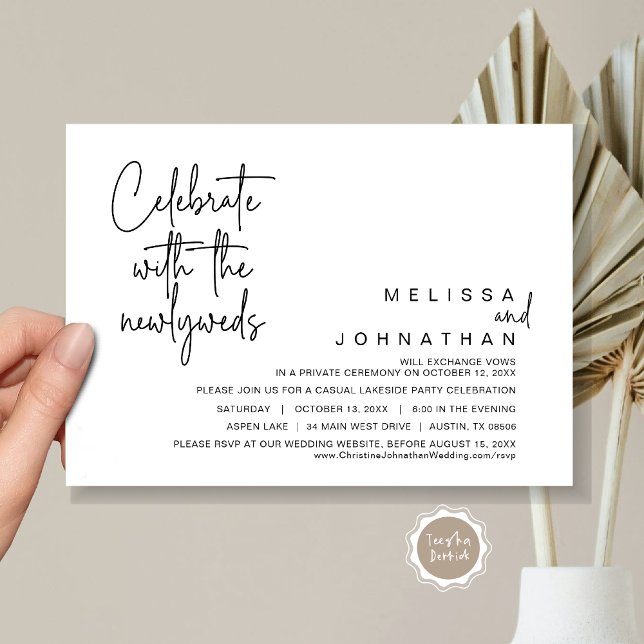 Firar med nylingarna, Bröllop Elopement in Inbjudningar (Celebrate with the newlyweds, Wedding Elopement Invitation Cards, Printed and Template file.)