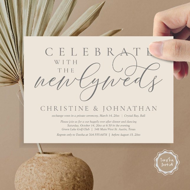 Firar med nylökarna, Bröllop Inbjudningar (Celebrate with the newlyweds, Wedding Dinner Invitation Card, PDF, Modern Romantic in Cream Grey)
