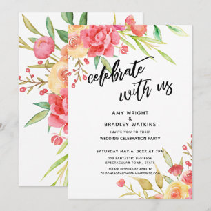 Firar med oss Boho Flowers Bröllopning Inbjudningar