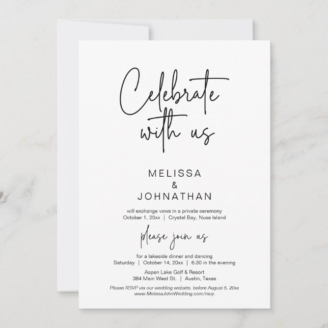 Firar med oss, Bröllop Elopement Dinner Invita Inbjudningar (Framsida)