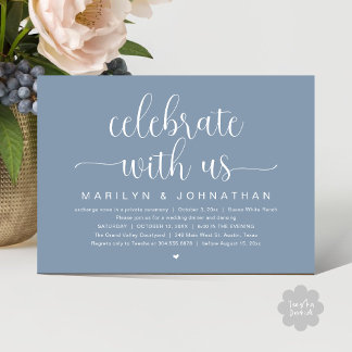Firar med oss, Bröllop Elopement Dinner Party Inbjudningar