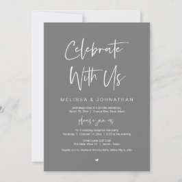Firar med oss, Bröllop Elopement Party, Grått Inbjudningar
