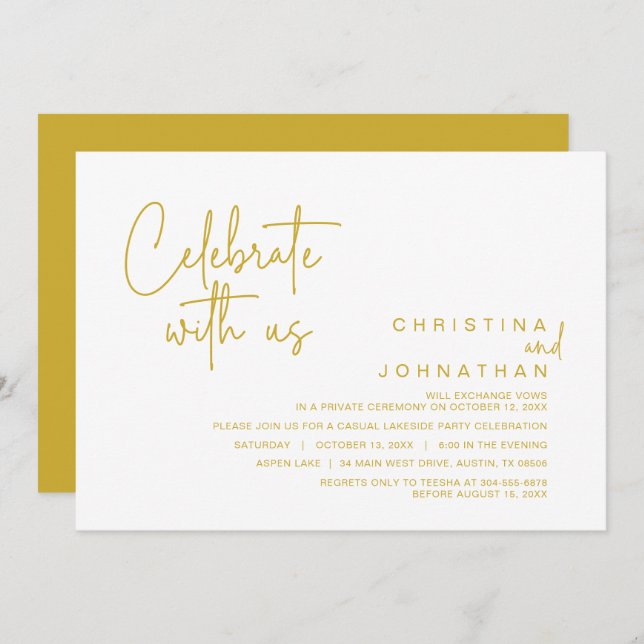 Firar med oss, efter Bröllop Elopement Party I Inbjudningar (Fram/baksida)