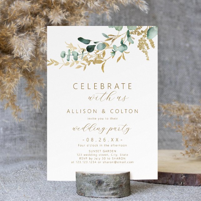 Firar med oss! inbjudningar (Celebrate With Us! rustic eucalyptus greenery boho Invitation)
