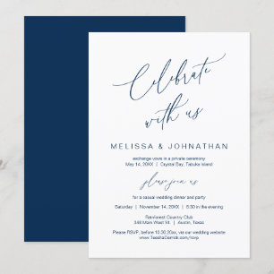 Firar med oss, Navy Blue Bröllop Elopement Inbjudningar