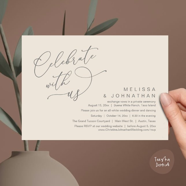 Firar med oss, Romantic Bröllop Middag Inbjudningar (Celebrate With Us, Romantic Wedding Dinner Party Lunch Brunch Invitation Card PDF Cream Grey)