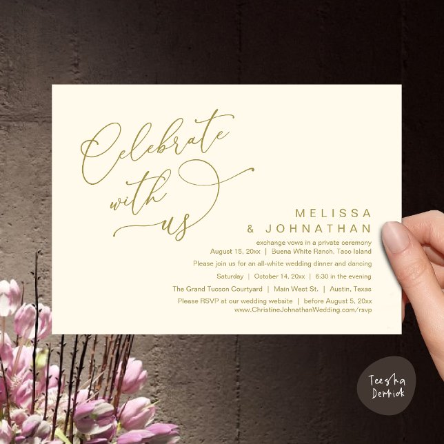 Firar med oss, Romantic Bröllop Middag Inbjudningar (Celebrate With Us, Romantic Wedding Dinner Party Lunch Brunch Invitation Card PDF Yellow Gold)