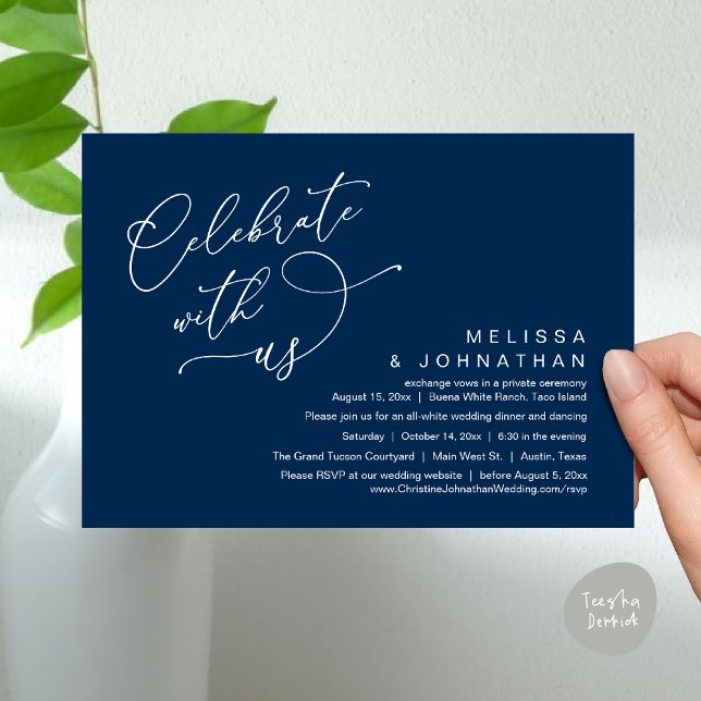 Firar med oss, Romantic Bröllop Middag Inbjudningar (Celebrate With Us, Romantic Wedding Dinner Party Lunch Brunch Invitation Card PDF Classy Navy Blue)