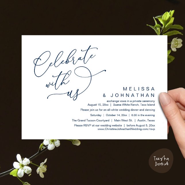 Firar med oss, Romantic Bröllop Middag Inbjudningar (Celebrate With Us, Romantic Wedding Dinner Party Lunch Brunch Invitation Card PDF Classy Navy Blue)