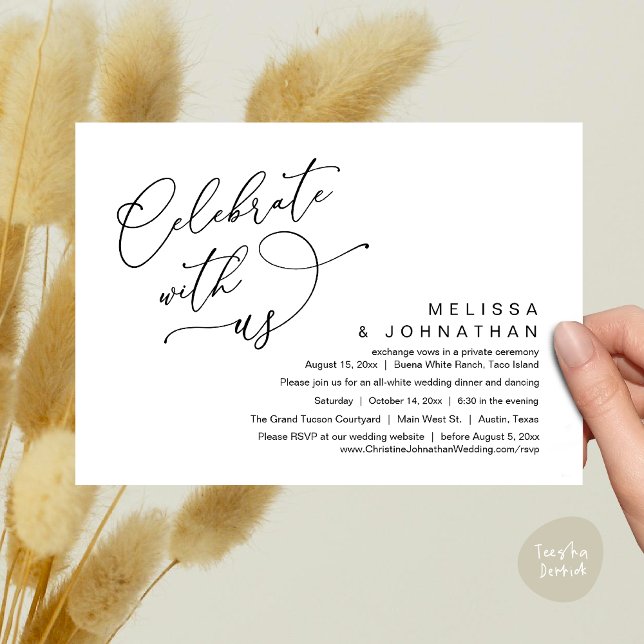 Firar med oss, Romantic Bröllop Middag Inbjudningar (Celebrate With Us, Romantic Wedding Dinner Party Lunch Brunch Invitation Card PDF White Black)