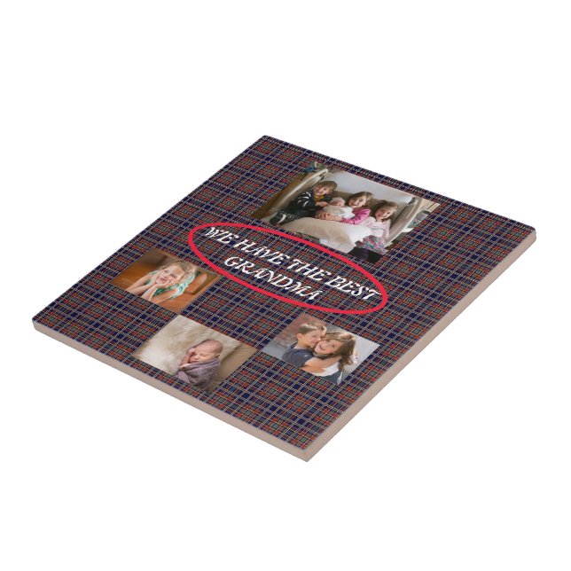 Firar min mormor Tartan Rutig Vit Fontän  Kakelplatta (Sidan)