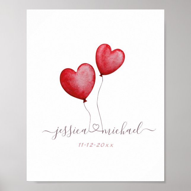 Firar nygifta kärleksballonger namn och datum poster (Framsidan)