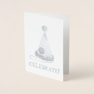 Firar! Polka Dot Party Hat Birthday Gratulerar Folierat Kort