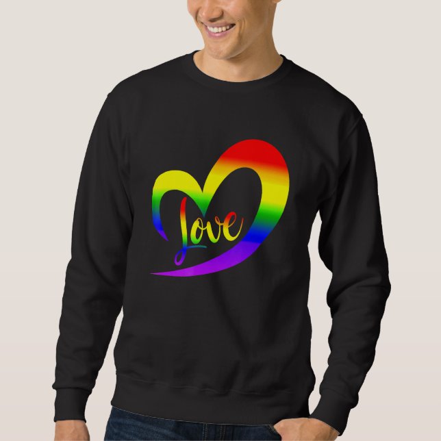 Firar Pride med Kärlek LGBT Pride Regnbåge halv Lång Ärmad Tröja (Framsida)