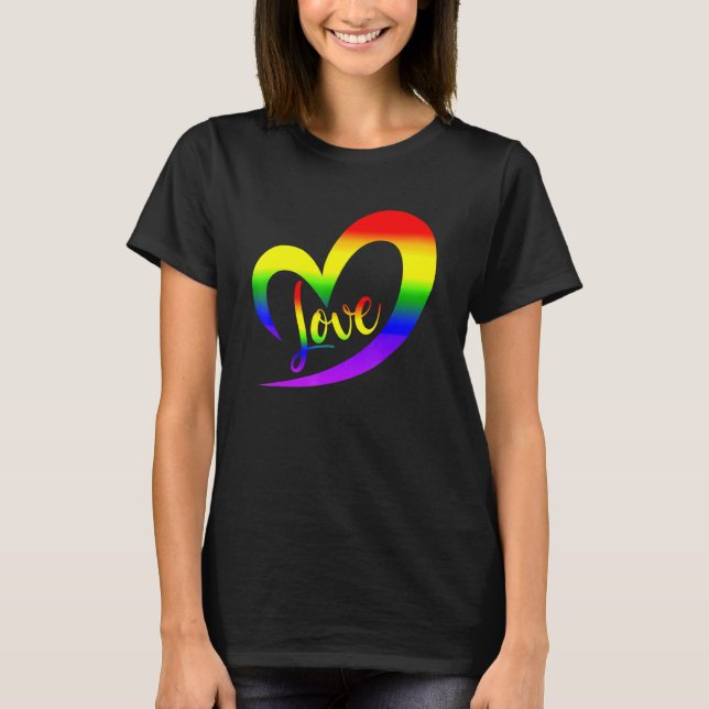 Firar Pride med Kärlek LGBT Pride Regnbåge halv T Shirt (Framsida)