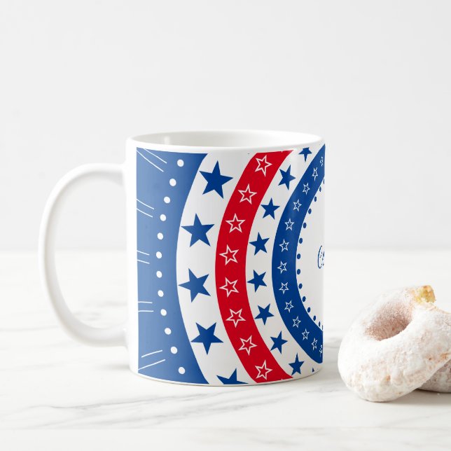 Firar Red, White och Blue Stars Kaffemugg (Med munk)