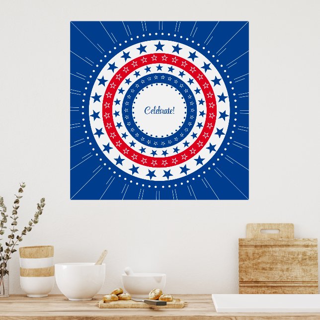 Firar Red, White och Blue Stars Poster (Kök)
