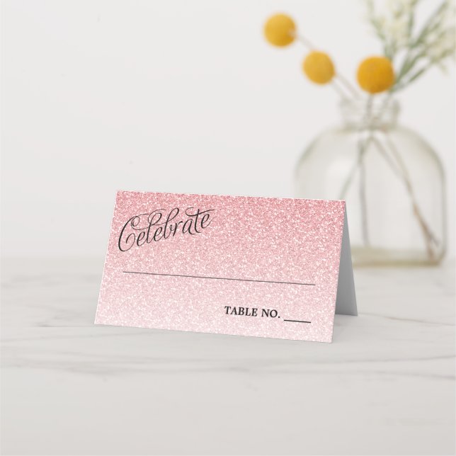 Firar Rosa Glitter Personlig Placeringskort (Framsida)