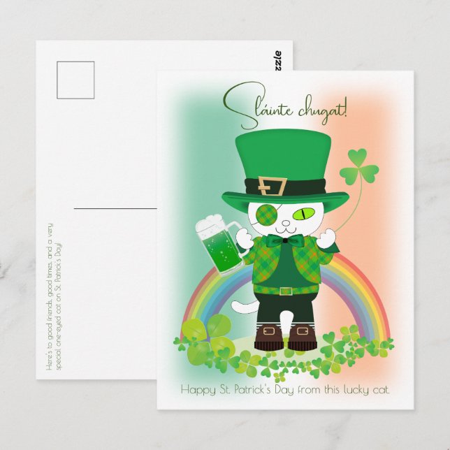 Firar St. Patrick's Day med en Lucky Cat Vykort (Fram/baksida)