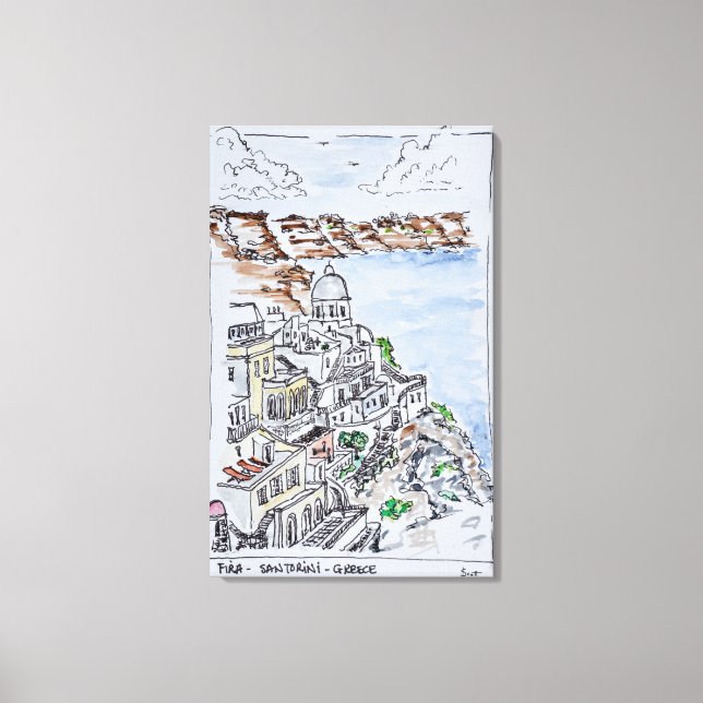 Firas stad | ön Santorini, Grekland Canvastryck (Framsida)