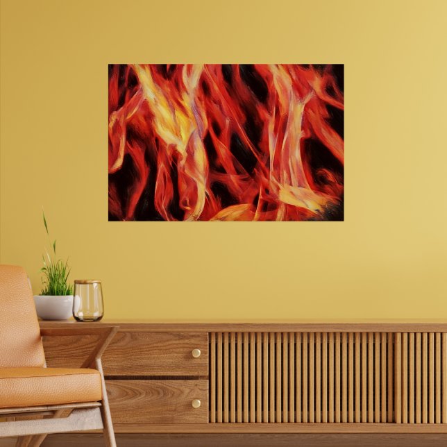 Fire Abstrakt Flame Red Guld Art Poster (Vardagsrum 2)