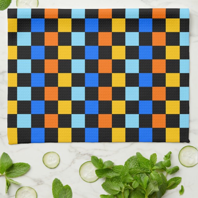 Fire and ice checkerboard pattern kökshandduk (Vikta)