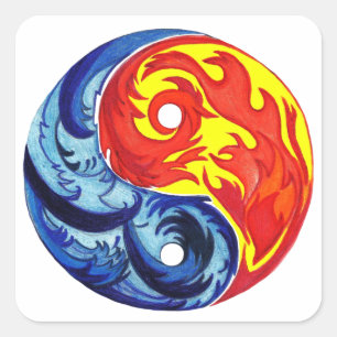 Fire and Ice Yin-Yang Fyrkantigt Klistermärke