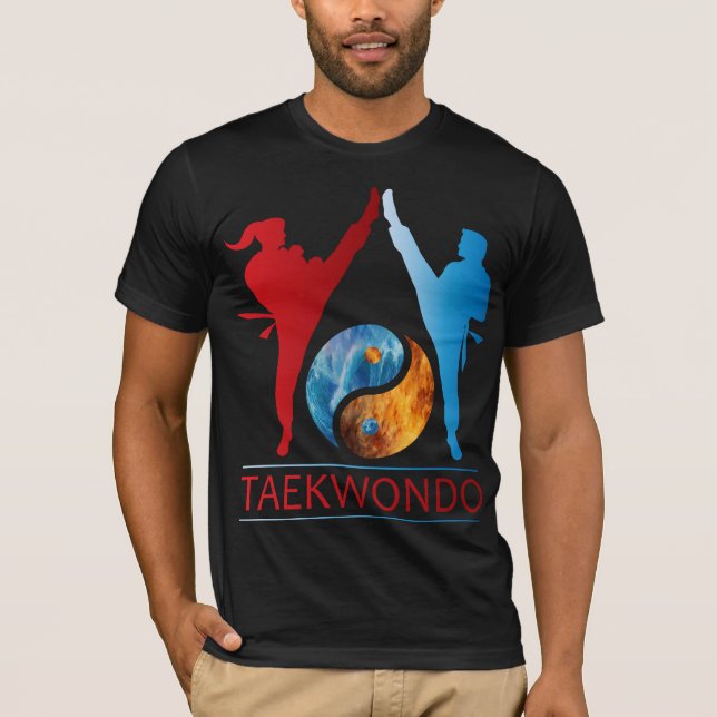Fire and Sea Ying and Yang Symbol Taekwondo T Shirt (Framsida)
