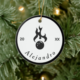 Fire Bowling Ball Black & White Elegant Sport Cool Julgransprydnad Keramik