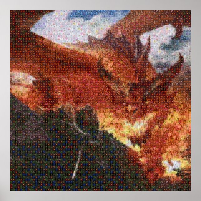 Fire Breathing Dragon Photo Mosaic Poster (Framsidan)