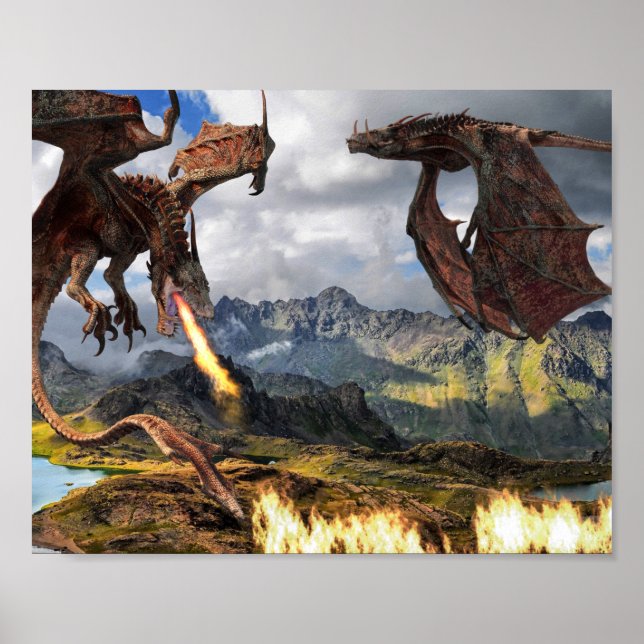 Fire Breathing Dragon Red Wyvern Poster (Framsidan)