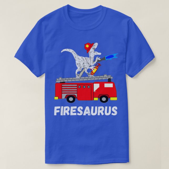 Fire Brigade Dinosaur Car Funny Fireman Dino TRex T Shirt (Design framsida)