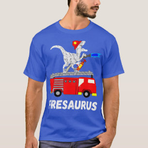 Fire Brigade Dinosaur Car Funny Fireman Dino TRex T Shirt