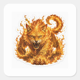 Fire Cat Fantasy Sticker Fyrkantigt Klistermärke