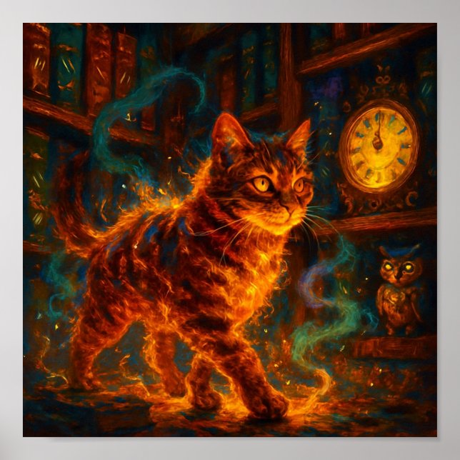 Fire Cat Magic Fantasy Art Poster (Framsidan)
