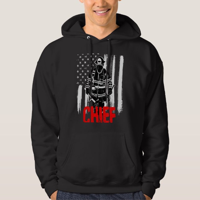 Fire Chief Firefighter Shirt - Fireman med Flagga Hoodie (Framsida)