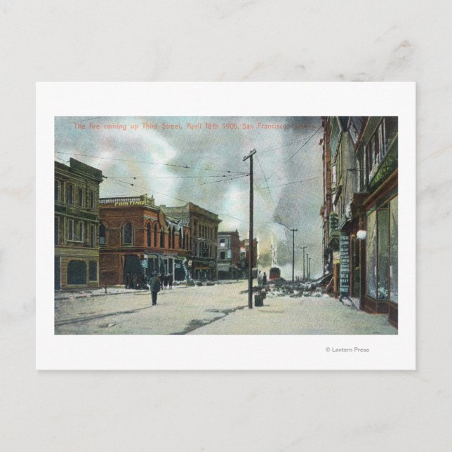 Fire Coming Up Third Street, 1906 Earthquake Vykort (Framsida)