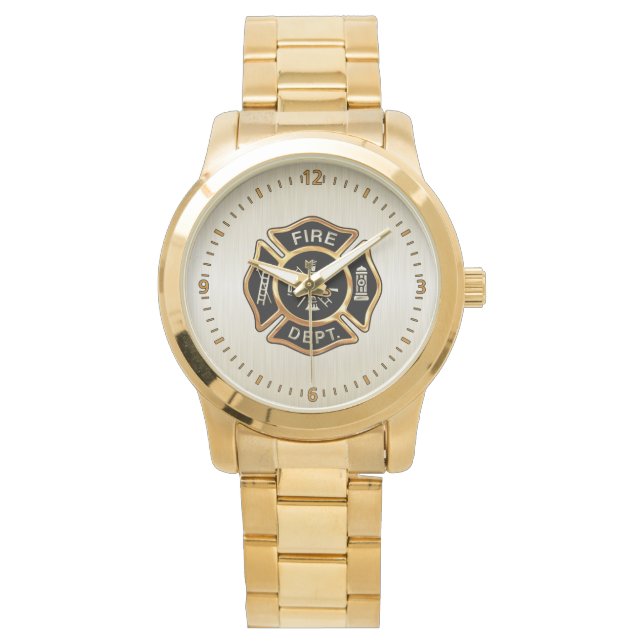 Fire Department Badge Guld Armbandsur (Framsida)