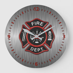Fire Department Badge Red Stor Klocka