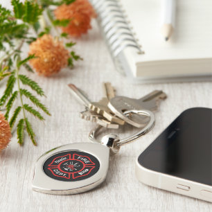 Fire Department Badge Red Swirl Silverfärgad Nyckelring