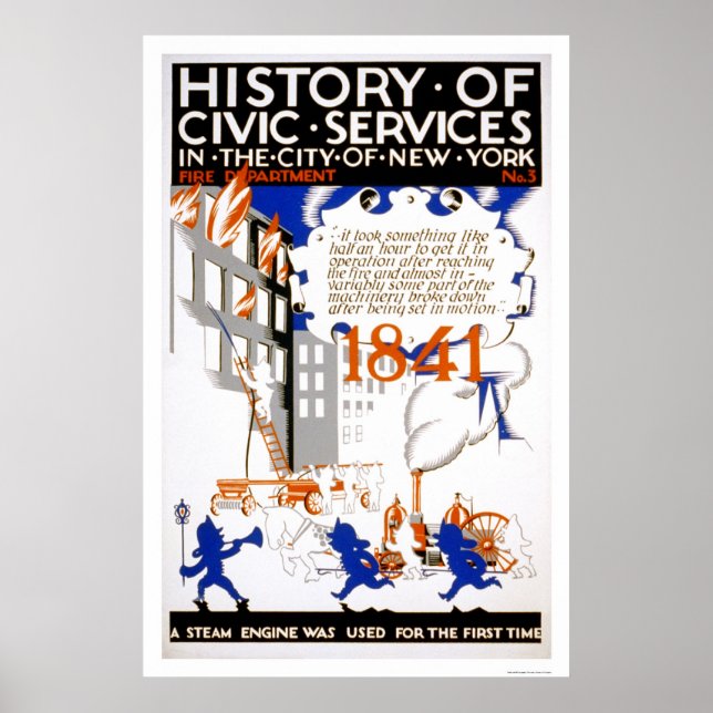 Fire Department Steam NYC 1936 WPA Poster (Framsidan)