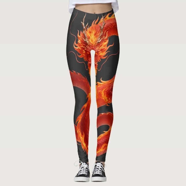 Fire Dragon Fantasy Art Design, Mythical Creature  Leggings (Framsida)