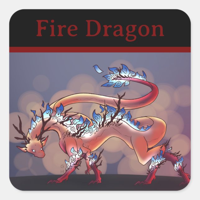 Fire Dragon Fyrkantigt Klistermärke (Framsida)