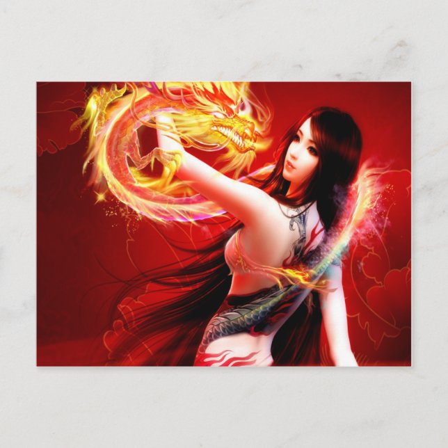 Fire Dragon Girl Vykort (Framsida)
