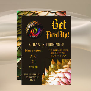 Fire Dragon Magic Enchanted Eighth Birthday Inbjudningar