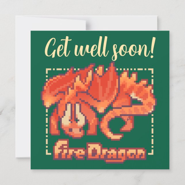 Fire Dragon pixel art Get well soon Magnetisk Inbjudningskort (Framsida)