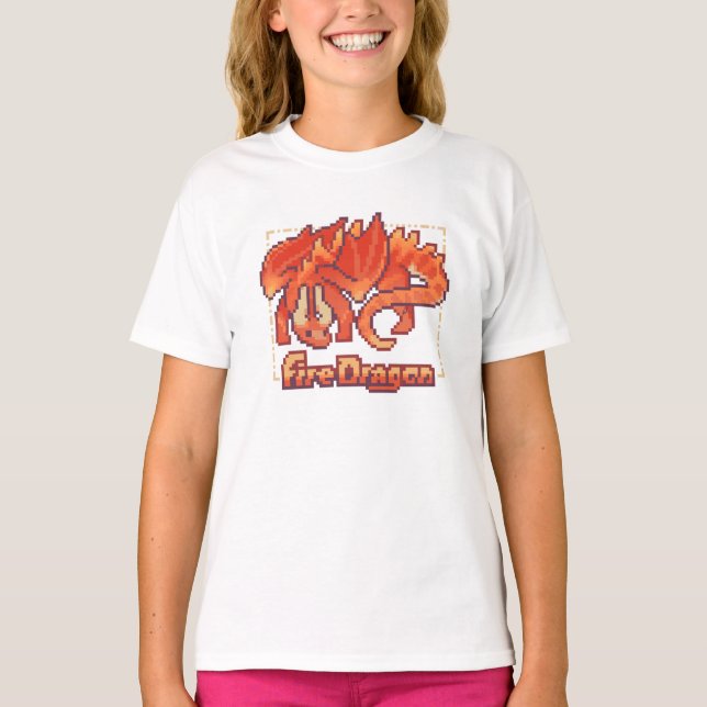 Fire dragon, pixel art t shirt (Framsida)