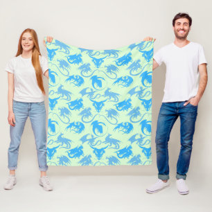 Fire Dragons Mönster LBlue L Grönt BG Fleecefilt