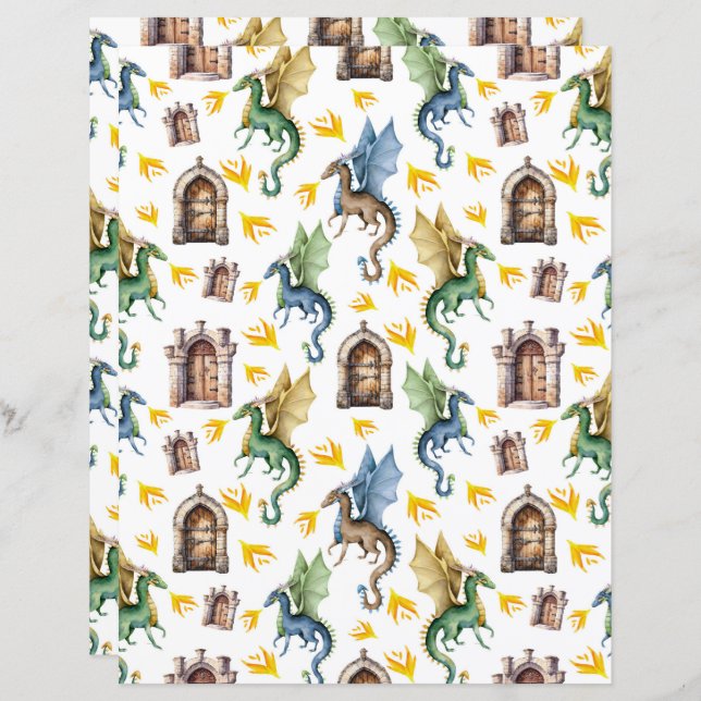 Fire Dragons Scrapbook Paper (Fram/baksida)
